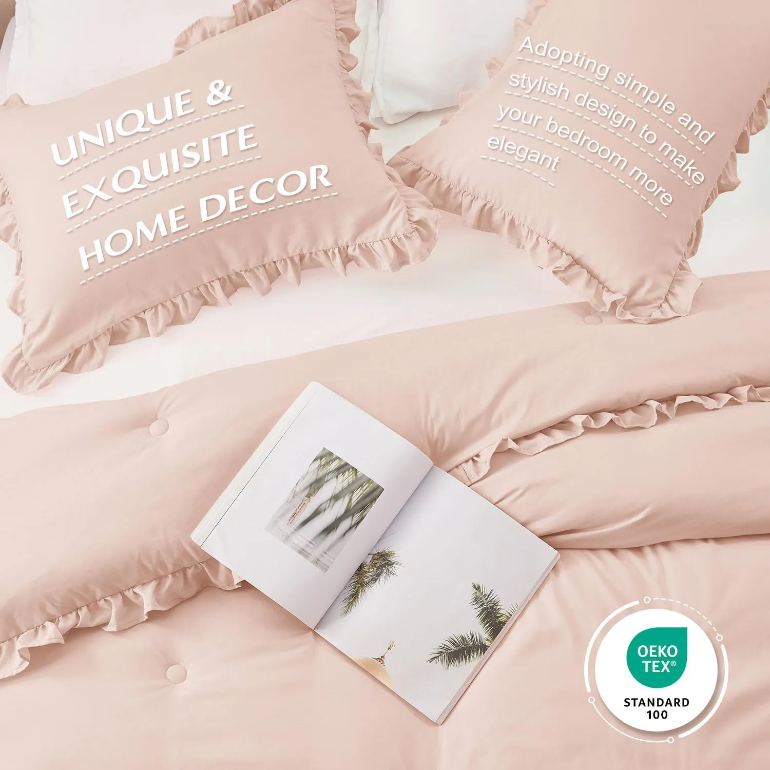 HARBOREST Twin Comforter Set Blusher - Ruffle Comforter for Twin Size Bed - 2 Pieces Shabby Chic Bedding Sets(1 Comforter & 1 Pillow Sham)