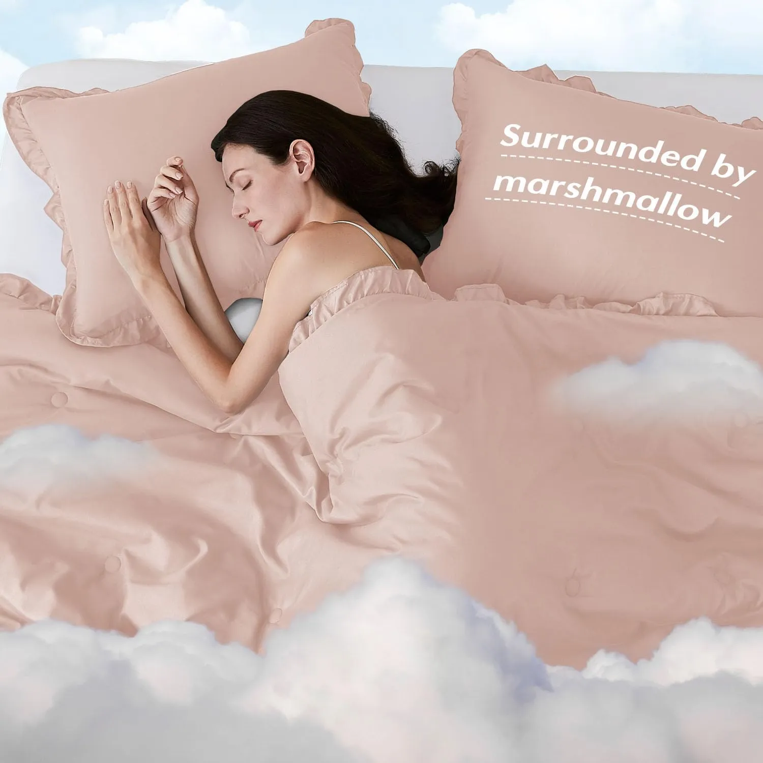 HARBOREST Twin Comforter Set Blusher - Ruffle Comforter for Twin Size Bed - 2 Pieces Shabby Chic Bedding Sets(1 Comforter & 1 Pillow Sham)