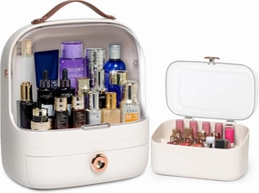 Haturi Large Capacity Makeup Organizer with Lipstick Holder, White-2