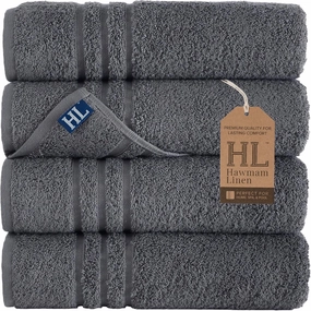 Hawmam Linen Grey Bath Towels Set of 4, Cotton Towel Soft Absorbent Quick Dry Towels for Bathroom 27x54 Inch