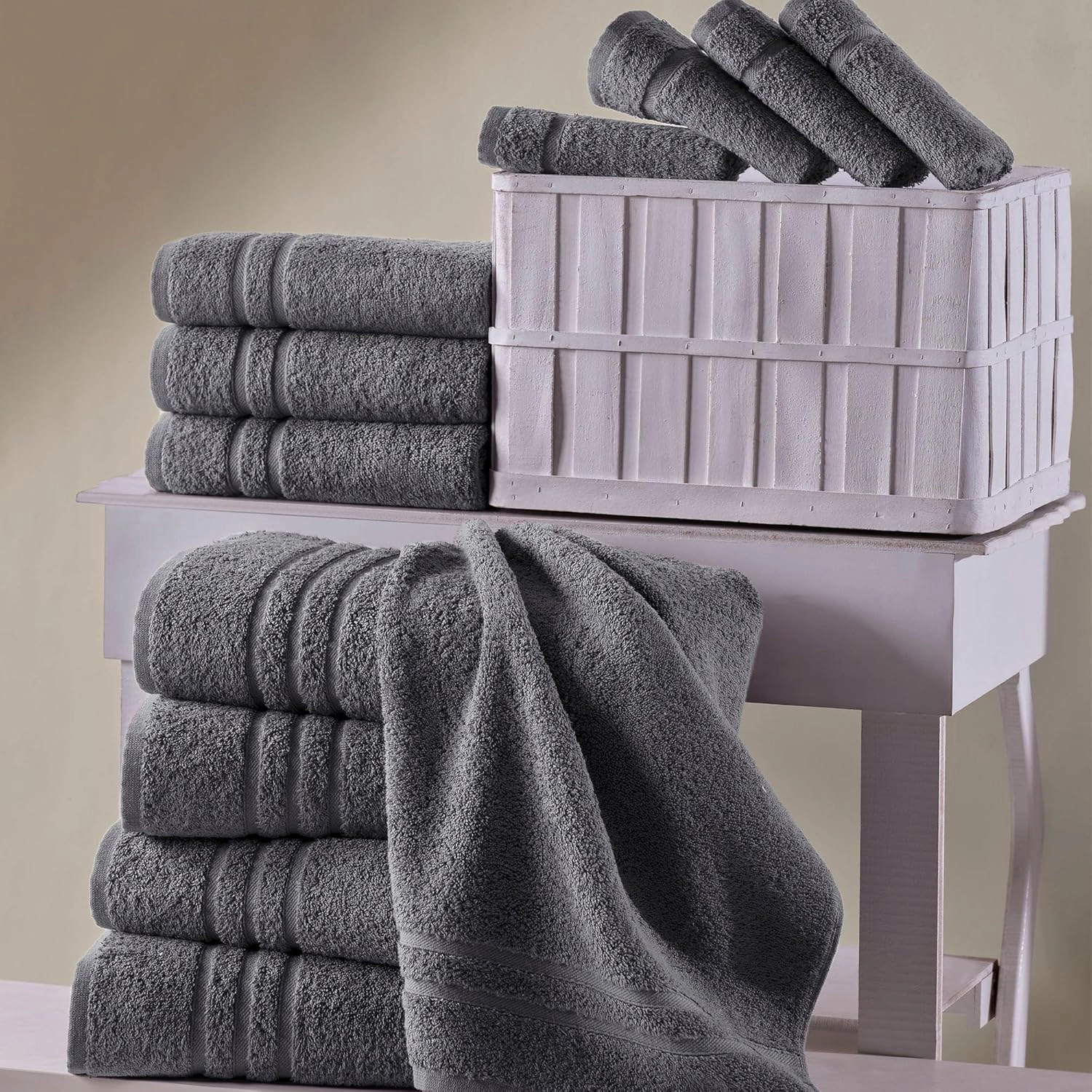Hawmam Linen Grey Bath Towels Set of 4, Cotton Towel Soft Absorbent Quick Dry Towels for Bathroom 27x54 Inch