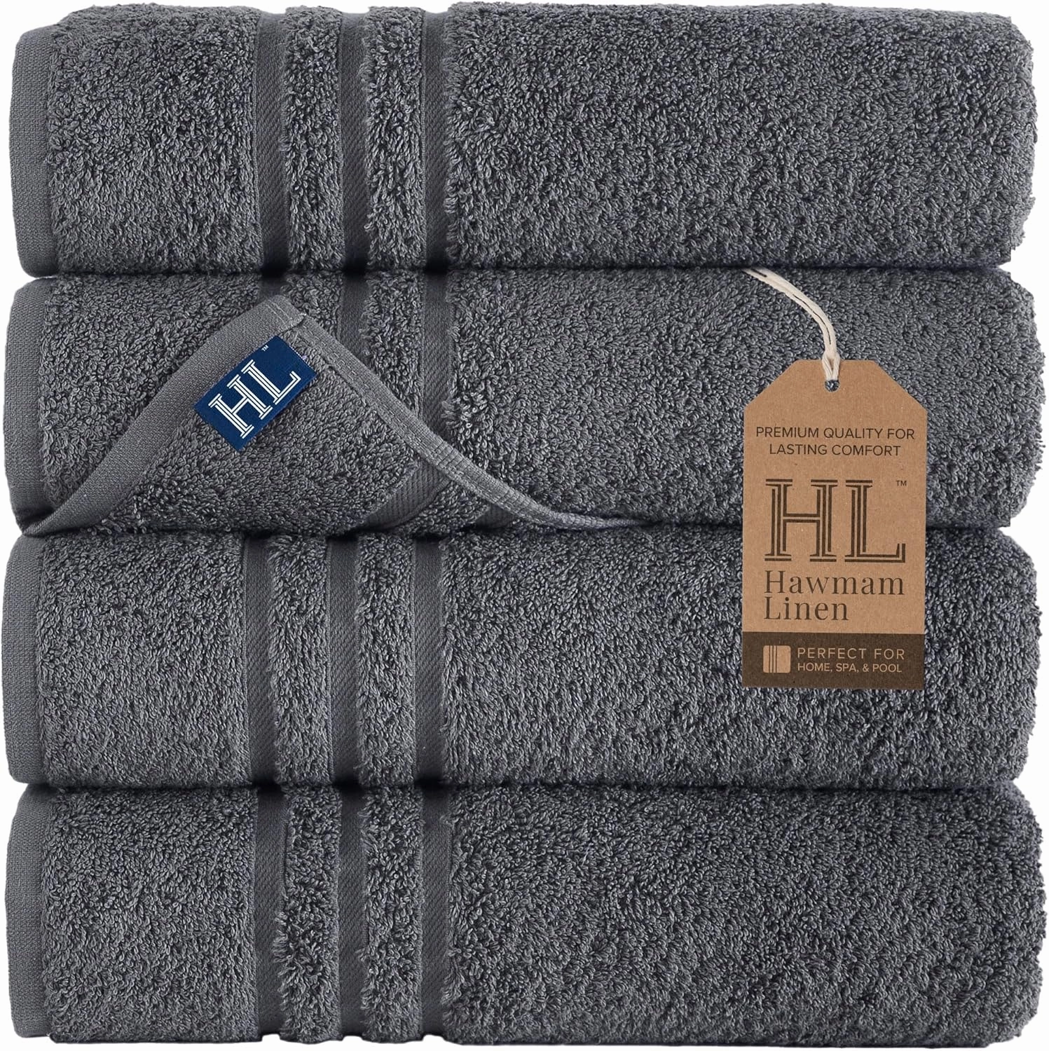 Hawmam Linen Grey Bath Towels Set of 4, Cotton Towel Soft Absorbent Quick Dry Towels for Bathroom 27x54 Inch