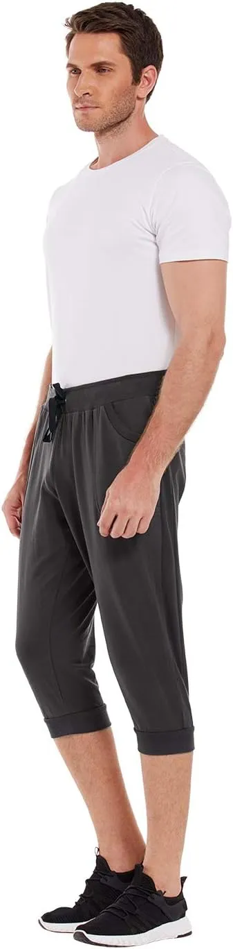 HDE Mens 3/4 Pants Workout Jogger Yoga Capri Shorts with Pockets for Running