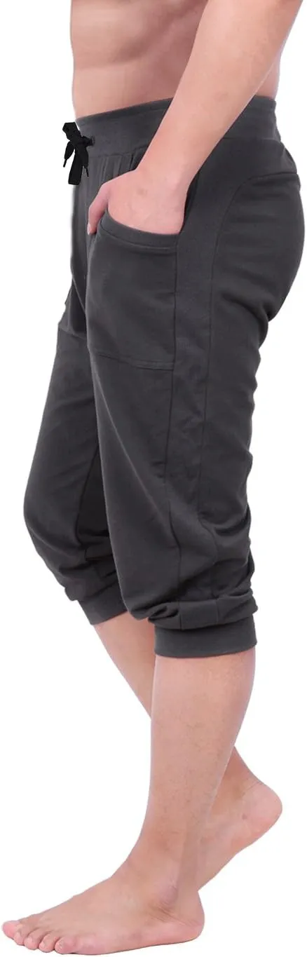 HDE Mens 3/4 Pants Workout Jogger Yoga Capri Shorts with Pockets for Running