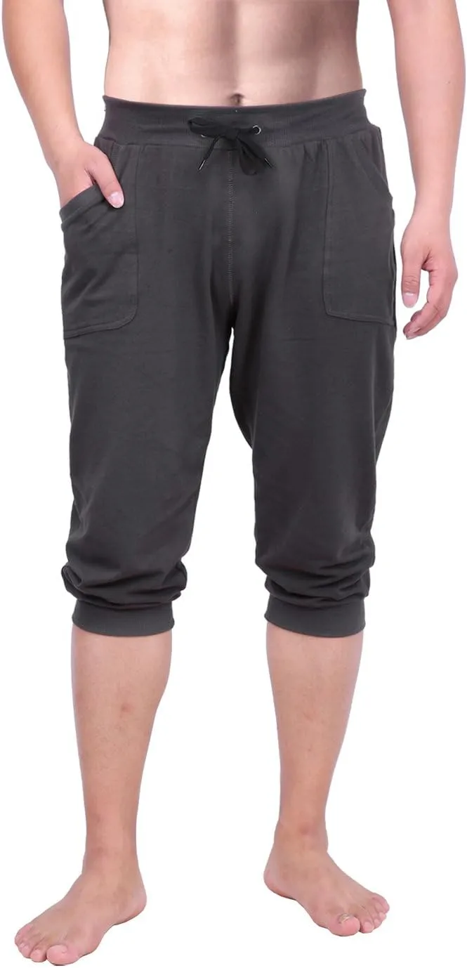 HDE Mens 3/4 Pants Workout Jogger Yoga Capri Shorts with Pockets for Running