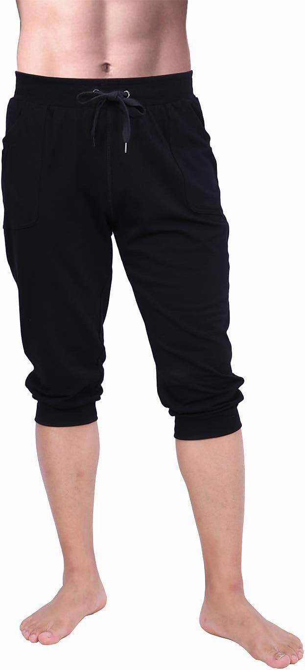 HDE Mens 3/4 Pants Workout Jogger Yoga Capri Shorts with Pockets for Running