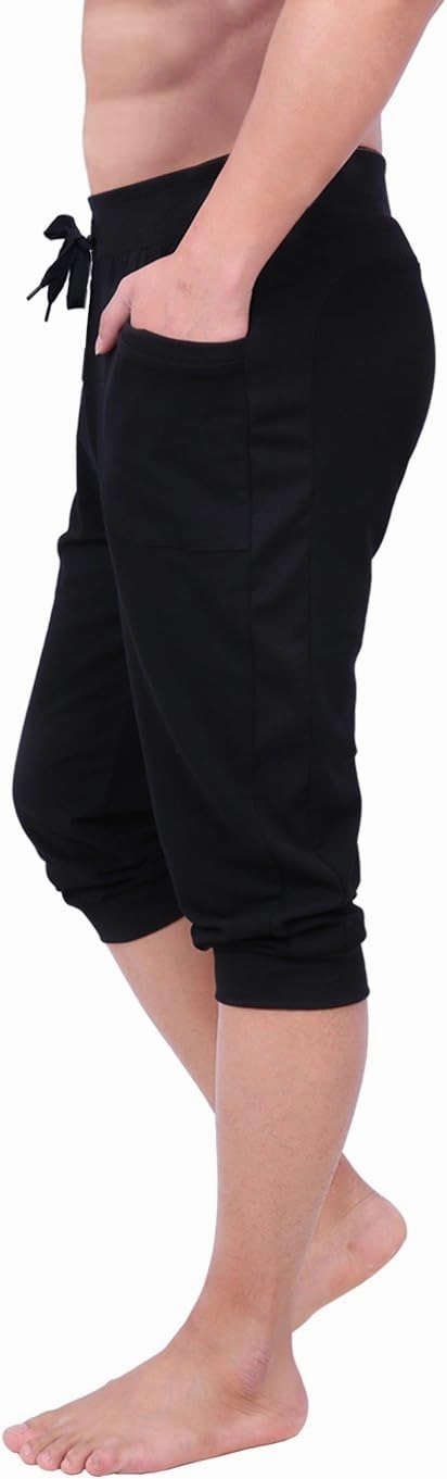 HDE Mens 3/4 Pants Workout Jogger Yoga Capri Shorts with Pockets for Running