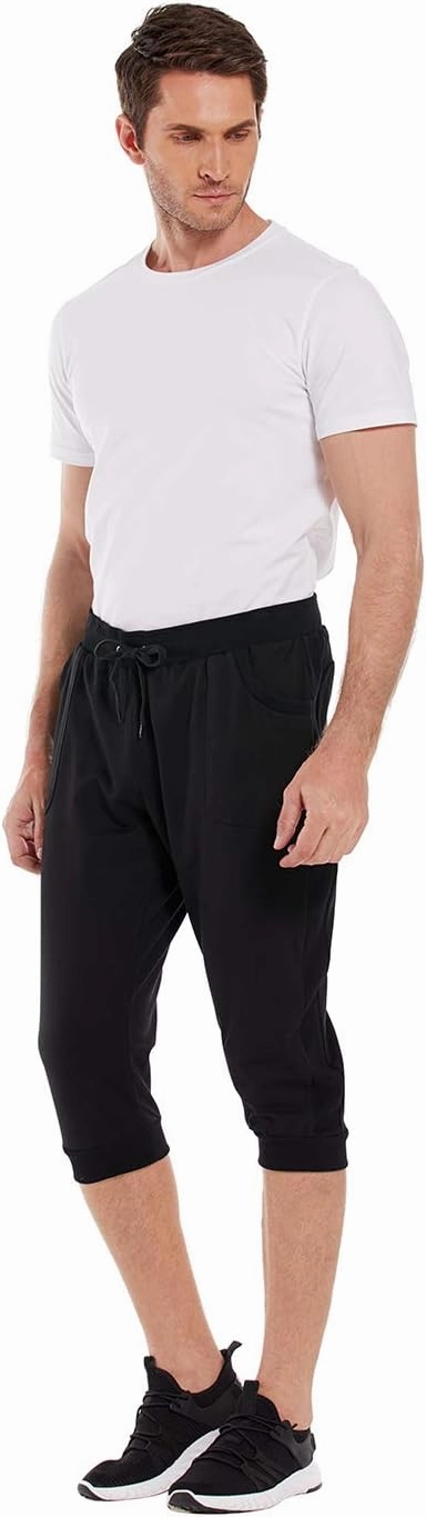 HDE Mens 3/4 Pants Workout Jogger Yoga Capri Shorts with Pockets for Running