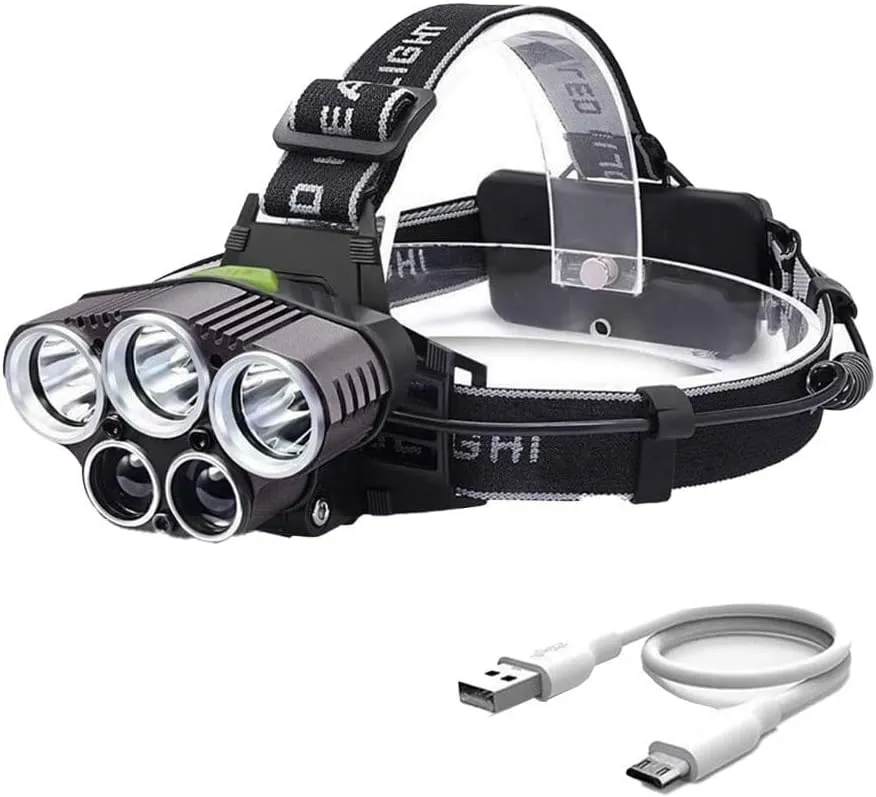 Headlamp Rechargeable,6 Mode 25000 High Lumen Bright 5 LED Head Lamp with Red White Light,IPX5 Waterproof Headlights,Headlamps for Hiking Running Fishing Hunting Camping