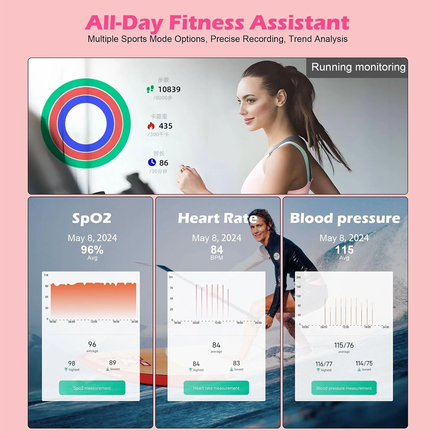 Health Tracker Smart Ring for Women - Fitness Sleep Blood Oxygen Monitor Steps Count