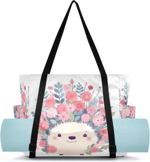 Hedgehog Flowers Yoga Mat Bag Carrier with Wet Dry Storage Pockets Pilates Bag Large Gym Tote Carryall with Water Bottle Holder for Beach Travel Women Men