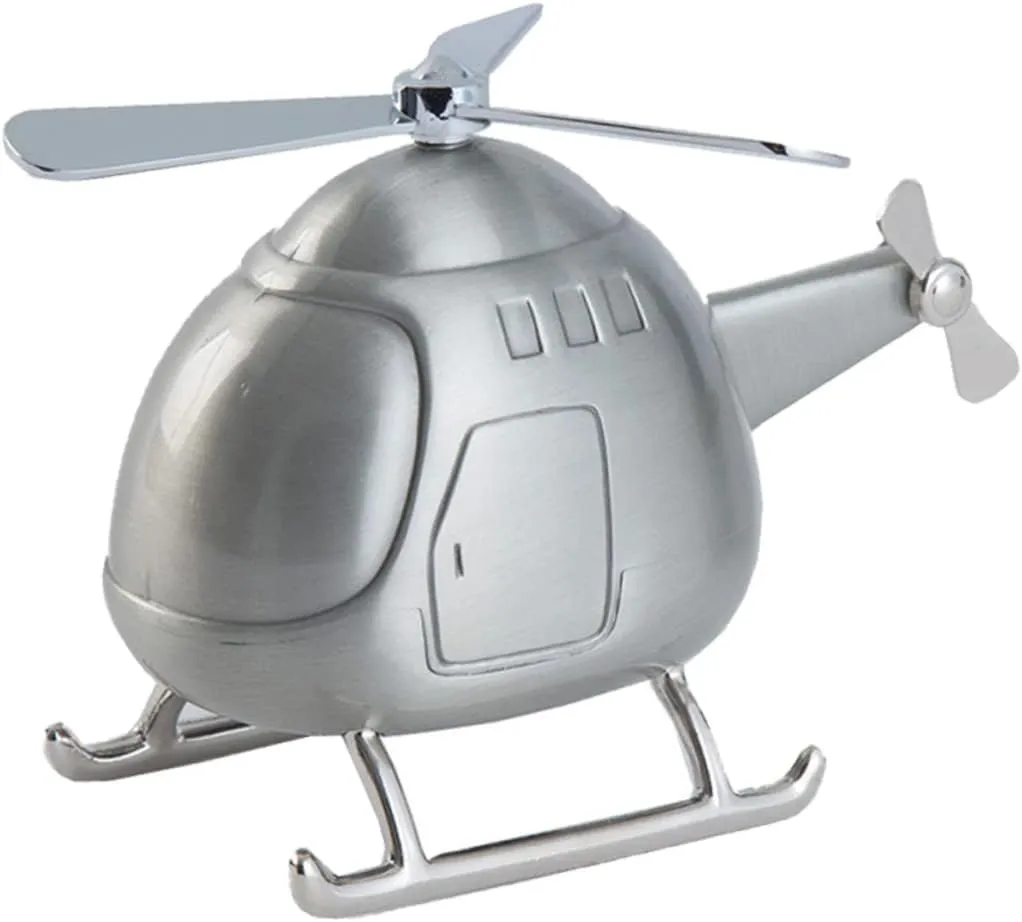 Helicopter Coin Bank Airplane Models Piggy Bank for Coin Saver Vintage Piggy Bank for Boys Alloy Helicopter Figure Coin Safe Bank Adult Gifts European Style Shelf Office, 14.5*10.8cm, Silver