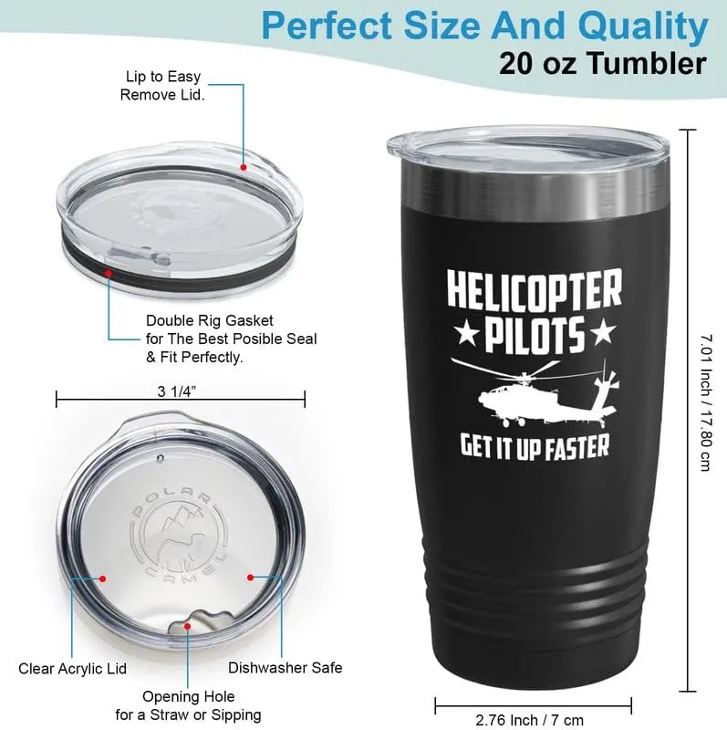Helicopter Pilot Black Viking Tumbler 20oz - Get It Up Faster - Captain Onboard Heliport Airplane Aviation Flight Staff Flying Appreciate Deck