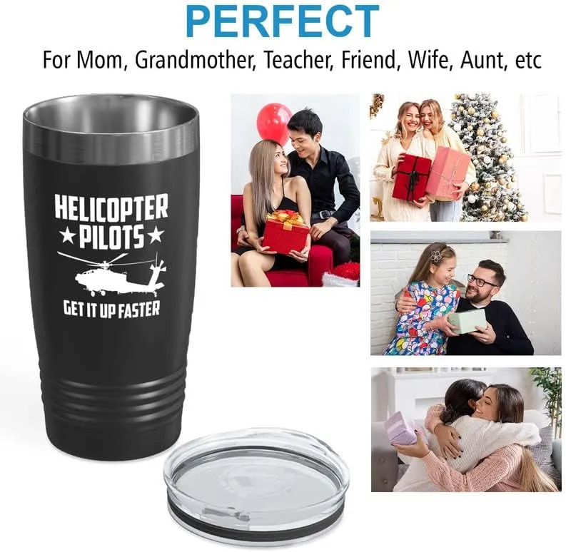 Helicopter Pilot Black Viking Tumbler 20oz - Get It Up Faster - Captain Onboard Heliport Airplane Aviation Flight Staff Flying Appreciate Deck