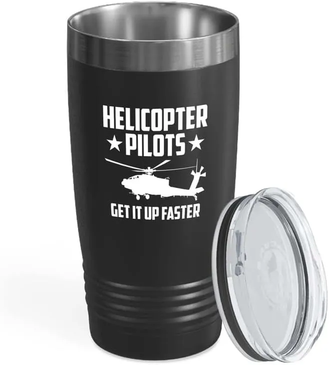 Helicopter Pilot Black Viking Tumbler 20oz - Get It Up Faster - Captain Onboard Heliport Airplane Aviation Flight Staff Flying Appreciate Deck