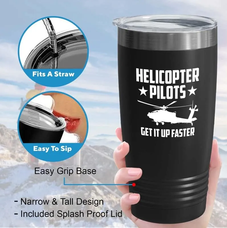 Helicopter Pilot Black Viking Tumbler 20oz - Get It Up Faster - Captain Onboard Heliport Airplane Aviation Flight Staff Flying Appreciate Deck