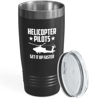 Helicopter Pilot Black Viking Tumbler 20oz - Get It Up Faster - Captain Onboard Heliport Airplane Aviation Flight Staff Flying Appreciate Deck