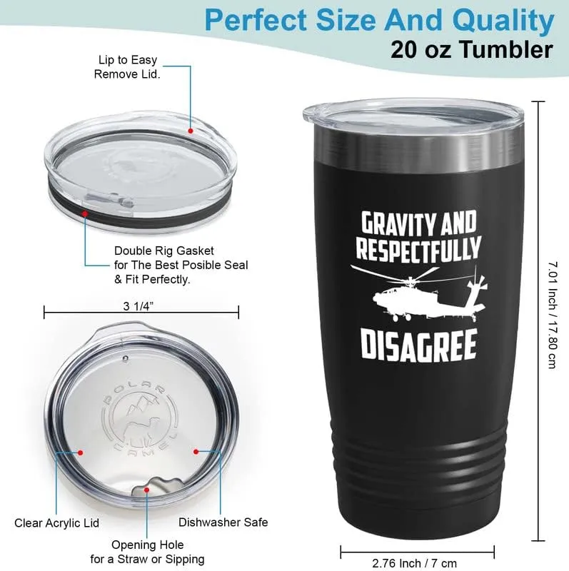 Helicopter Pilot Black Viking Tumbler 20oz - Gravity And Respectfully - Aircraft Copilot Runway Training Commercial Heliport Flyers Worker