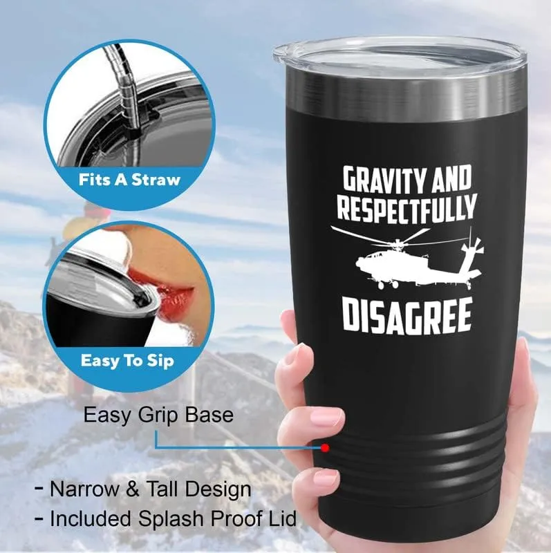 Helicopter Pilot Black Viking Tumbler 20oz - Gravity And Respectfully - Aircraft Copilot Runway Training Commercial Heliport Flyers Worker