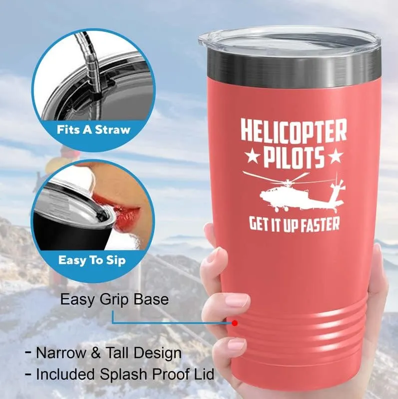 Helicopter Pilot Coral Viking Tumbler 20oz - Get It Up Faster - Captain Onboard Heliport Airplane Aviation Flight Staff Flying Appreciate Deck