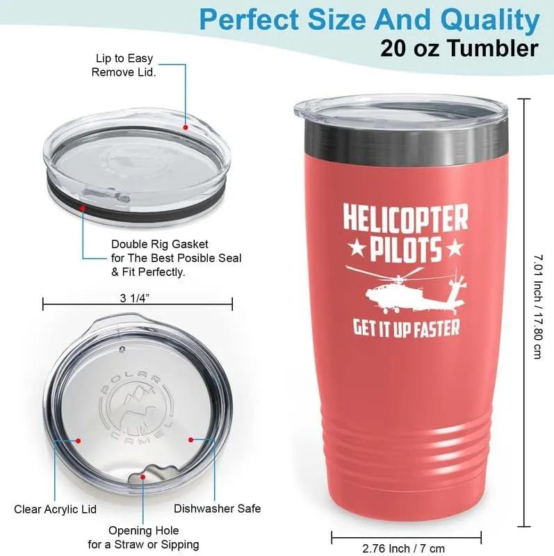 Helicopter Pilot Coral Viking Tumbler 20oz - Get It Up Faster - Captain Onboard Heliport Airplane Aviation Flight Staff Flying Appreciate Deck