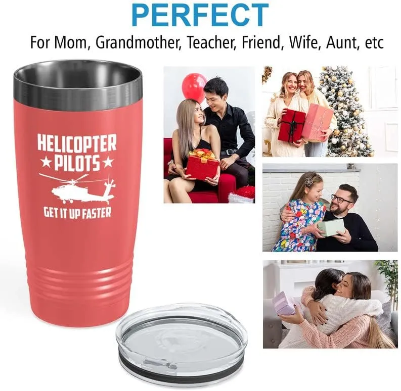 Helicopter Pilot Coral Viking Tumbler 20oz - Get It Up Faster - Captain Onboard Heliport Airplane Aviation Flight Staff Flying Appreciate Deck