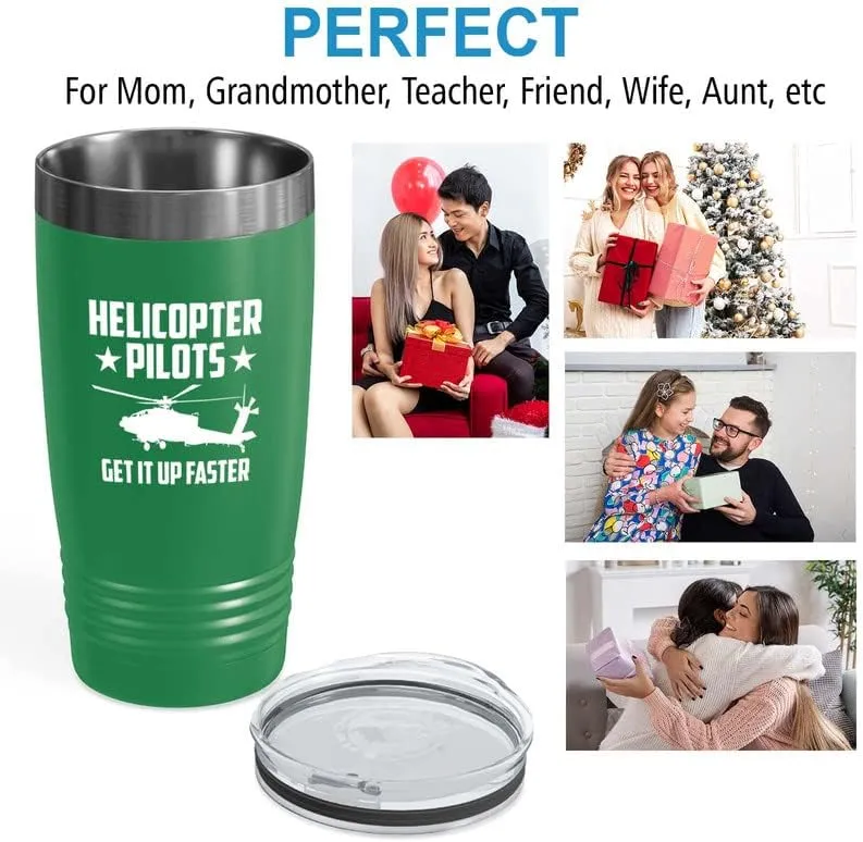 Helicopter Pilot Green Viking Tumbler 20oz - Get It Up Faster - Captain Onboard Heliport Airplane Aviation Flight Staff Flying Appreciate Deck