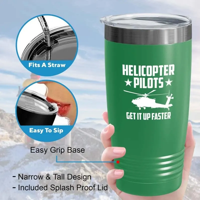 Helicopter Pilot Green Viking Tumbler 20oz - Get It Up Faster - Captain Onboard Heliport Airplane Aviation Flight Staff Flying Appreciate Deck