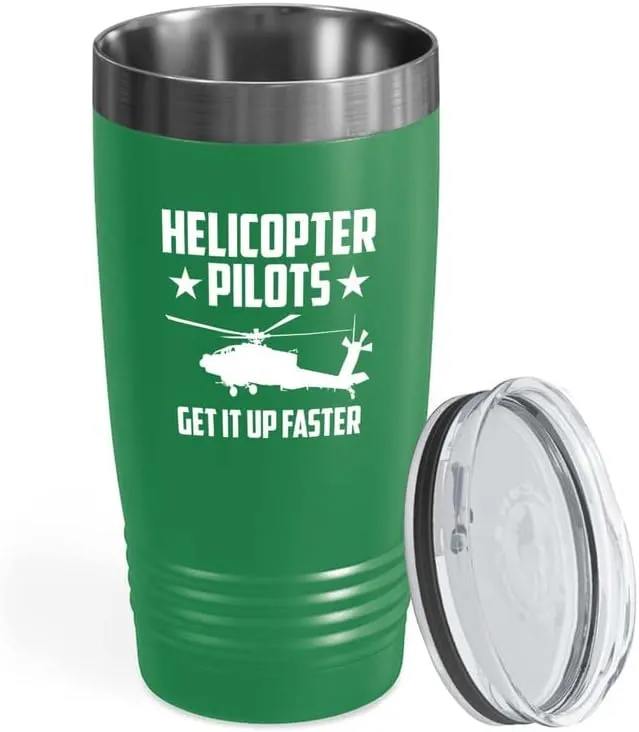 Helicopter Pilot Green Viking Tumbler 20oz - Get It Up Faster - Captain Onboard Heliport Airplane Aviation Flight Staff Flying Appreciate Deck