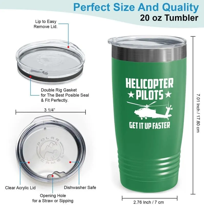Helicopter Pilot Green Viking Tumbler 20oz - Get It Up Faster - Captain Onboard Heliport Airplane Aviation Flight Staff Flying Appreciate Deck