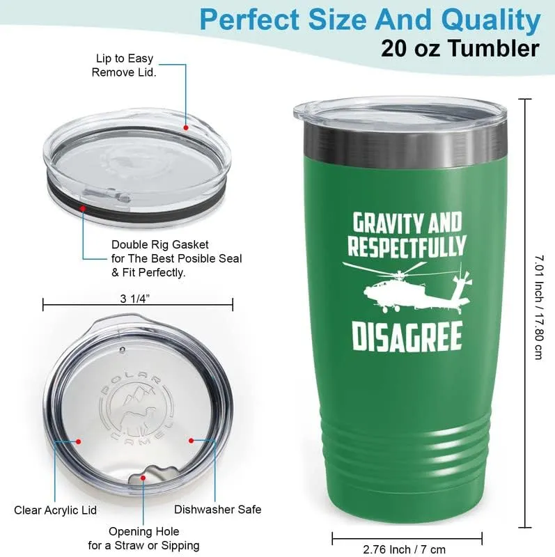 Helicopter Pilot Green Viking Tumbler 20oz - Gravity And Respectfully - Aircraft Copilot Runway Training Commercial Heliport Flyers Worker