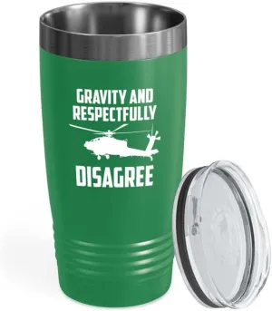 Helicopter Pilot Green Viking Tumbler 20oz - Gravity And Respectfully - Aircraft Copilot Runway Training Commercial Heliport Flyers Worker