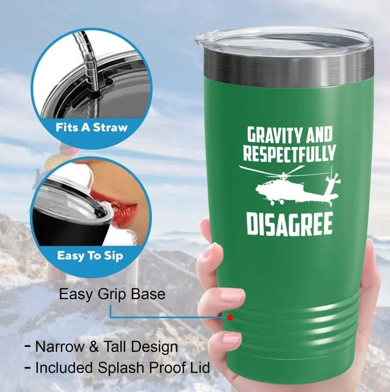 Helicopter Pilot Green Viking Tumbler 20oz - Gravity And Respectfully - Aircraft Copilot Runway Training Commercial Heliport Flyers Worker