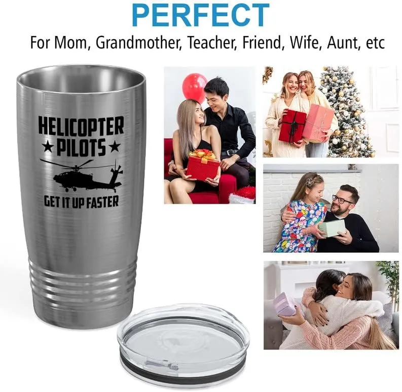 Helicopter Pilot Stainless Viking Tumbler 20oz - Get It Up Faster - Captain Onboard Heliport Airplane Aviation Flight Staff Flying Appreciate Deck