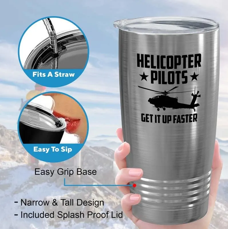Helicopter Pilot Stainless Viking Tumbler 20oz - Get It Up Faster - Captain Onboard Heliport Airplane Aviation Flight Staff Flying Appreciate Deck