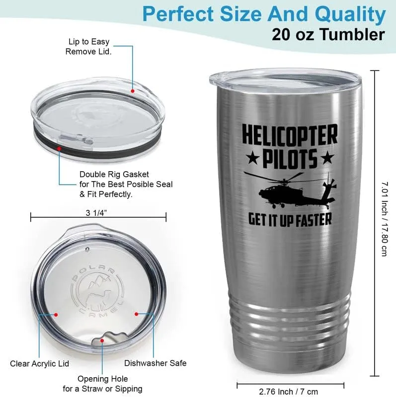 Helicopter Pilot Stainless Viking Tumbler 20oz - Get It Up Faster - Captain Onboard Heliport Airplane Aviation Flight Staff Flying Appreciate Deck