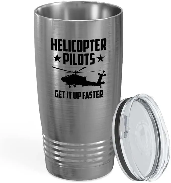 Helicopter Pilot Stainless Viking Tumbler 20oz - Get It Up Faster - Captain Onboard Heliport Airplane Aviation Flight Staff Flying Appreciate Deck