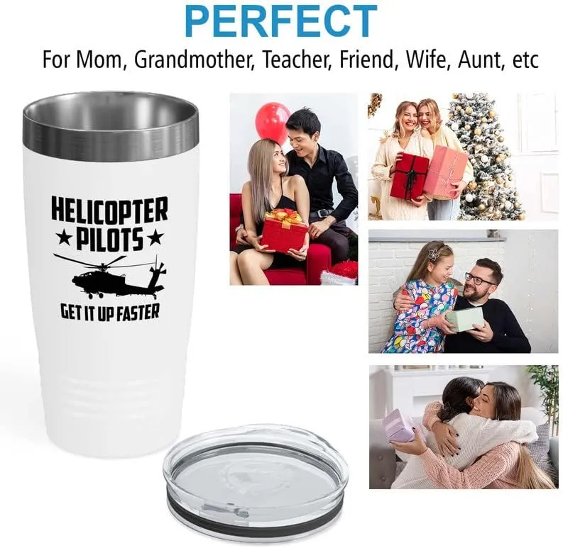 Helicopter Pilot White Viking Tumbler 20oz - Get It Up Faster - Captain Onboard Heliport Airplane Aviation Flight Staff Flying Appreciate Deck