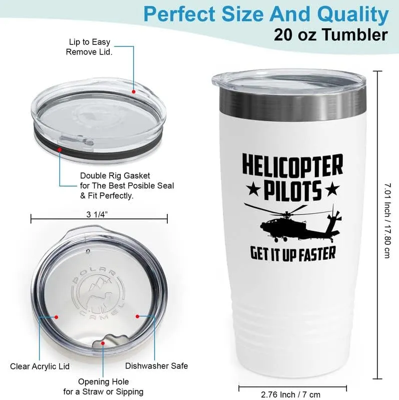 Helicopter Pilot White Viking Tumbler 20oz - Get It Up Faster - Captain Onboard Heliport Airplane Aviation Flight Staff Flying Appreciate Deck