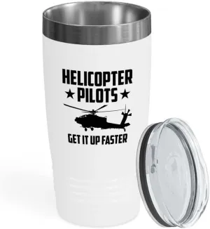 Helicopter Pilot White Viking Tumbler 20oz - Get It Up Faster - Captain Onboard Heliport Airplane Aviation Flight Staff Flying Appreciate Deck