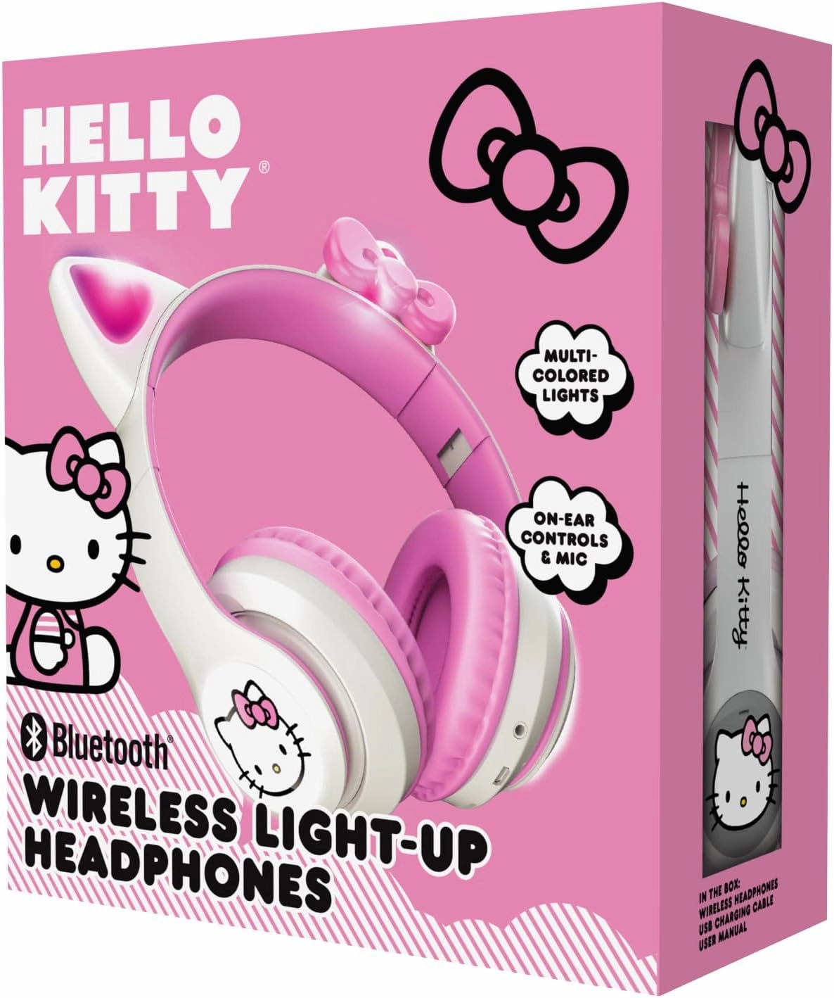 Hello Kitty Wireless Bluetooth Light-Up Headphones with Foldable Design, Adjustable Headband, 8 Hours Playtime, LED Kitty Earcups, for Kids & Adults (White)