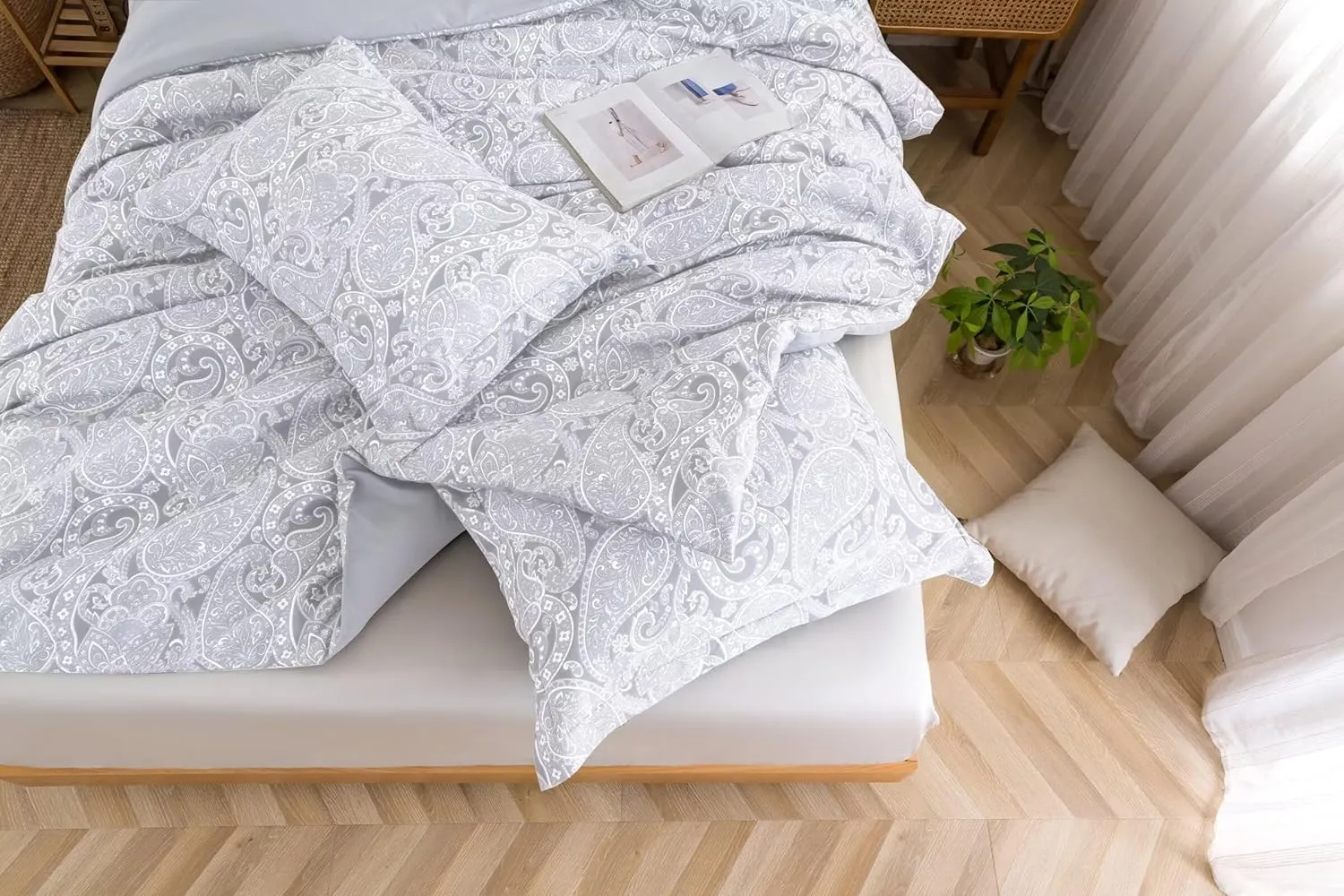 HENGWEITEXT 3 Piece Comforter Set King,Sping Summer Comforter Set,All Season Down Alternative Comforter King Size in a Bag,Deep Pocket Ultra Soft and Fluffy,Light Grey