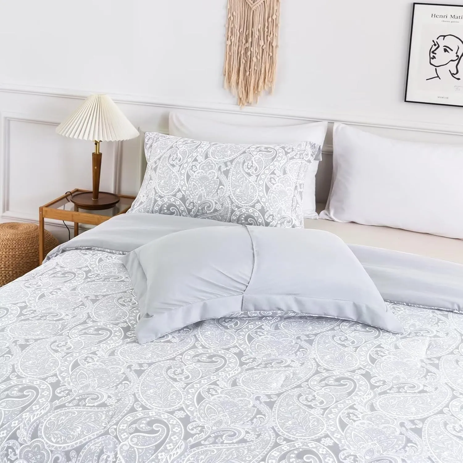 HENGWEITEXT 3 Piece Comforter Set King,Sping Summer Comforter Set,All Season Down Alternative Comforter King Size in a Bag,Deep Pocket Ultra Soft and Fluffy,Light Grey