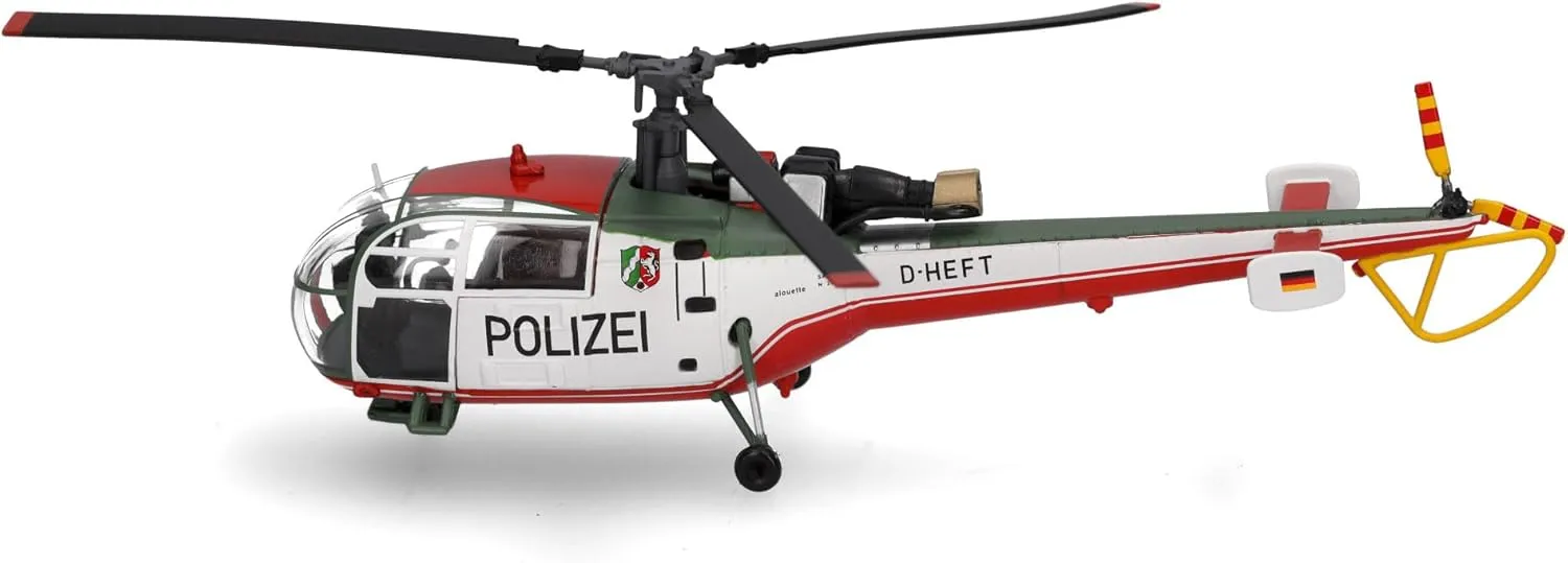 Herpa Helicopter Police Nordrhein-Westfalen Sud Aviation SA 319 Alouette III, Miniature Scale 1:72, Collectible Piece, Vehicle Model Without Stand, Metal