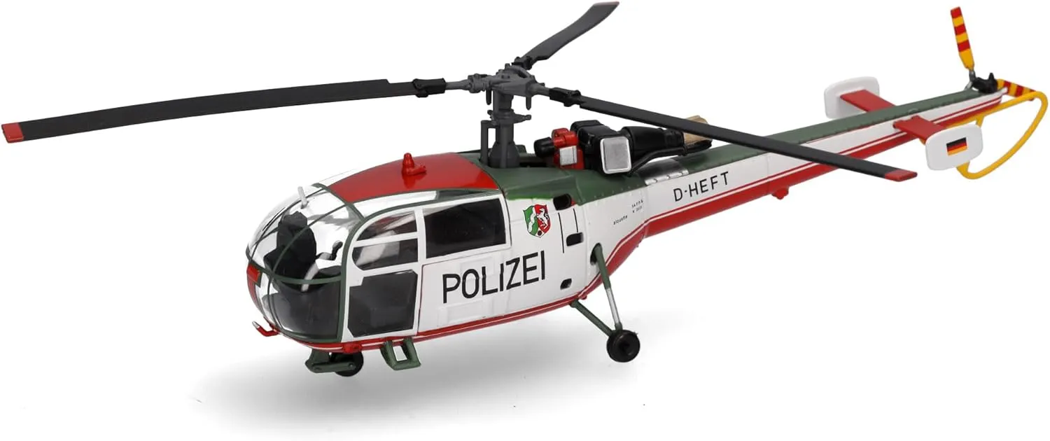 Herpa Helicopter Police Nordrhein-Westfalen Sud Aviation SA 319 Alouette III, Miniature Scale 1:72, Collectible Piece, Vehicle Model Without Stand, Metal