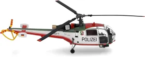 Herpa Helicopter Police Nordrhein-Westfalen Sud Aviation SA 319 Alouette III, Miniature Scale 1:72, Collectible Piece, Vehicle Model Without Stand, Metal