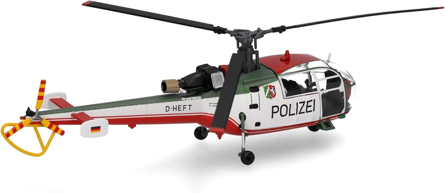 Herpa Helicopter Police Nordrhein-Westfalen Sud Aviation SA 319 Alouette III, Miniature Scale 1:72, Collectible Piece, Vehicle Model Without Stand, Metal