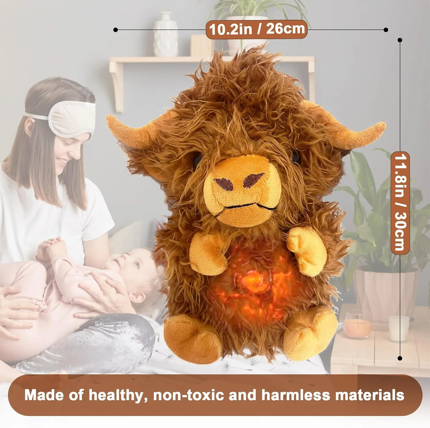 Highland Cow Easter Stuffed Animals, Stuffed Animals with Breathing Action and Lighted Music, Easter Toys Sleeping Plush Adjustable in Four Modes, Easter Gifts for Kids, Adults, Teens