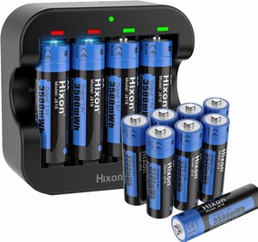 Hixon 1.5V Lithium Batteries AA Rechargeable,12-Pack 3500mWh High-Capacity Long-Lasting Double AA Li-ion Battery with Fast Charger,1600Cycle, Fits for Blink Camera VR/Xbox Gaming Controller.