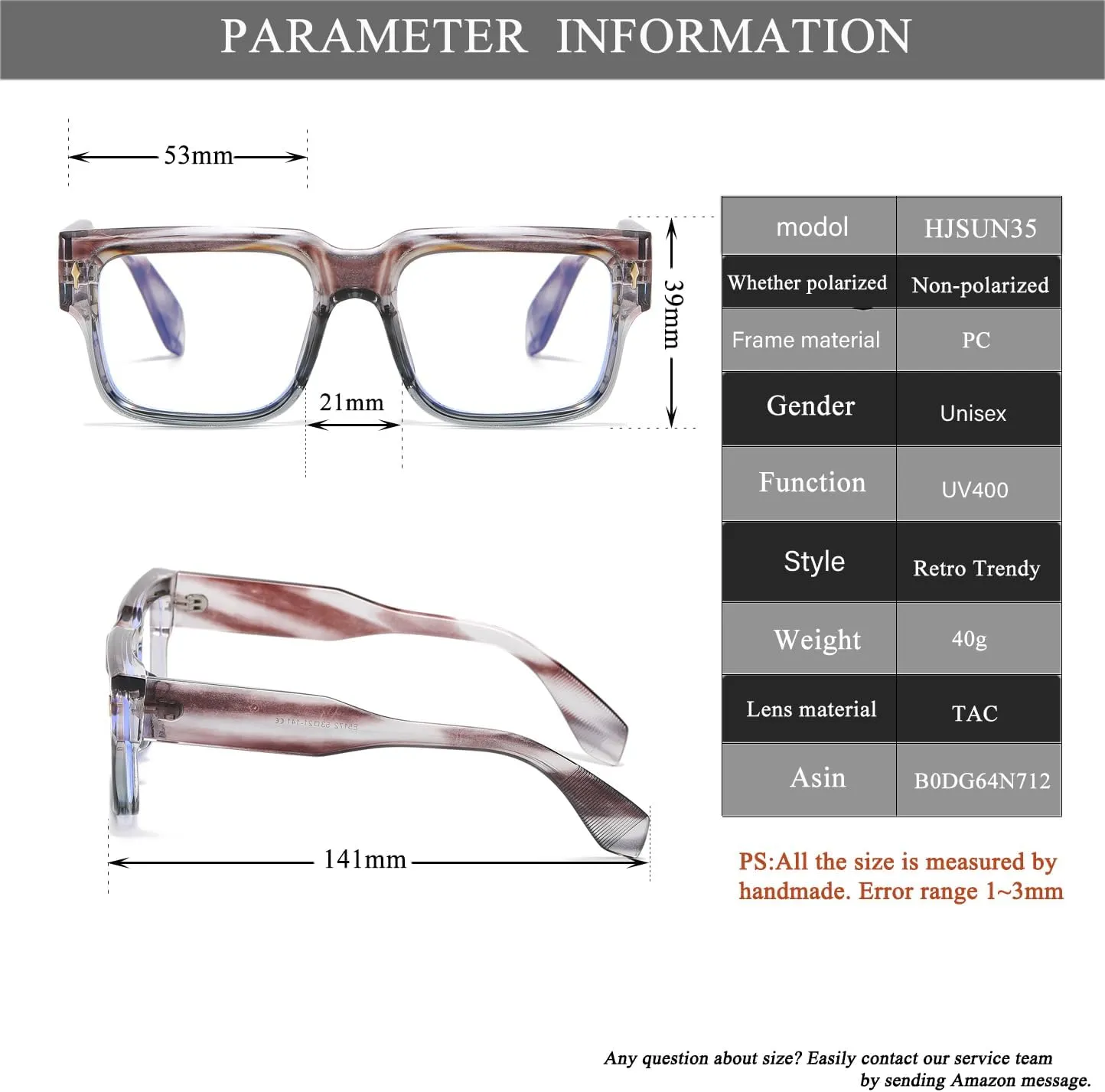 HJSTES Thick Square Sunglasses for Women Men Trendy Retro Square Frame Sun Glasses Chunky Rectangle Shades